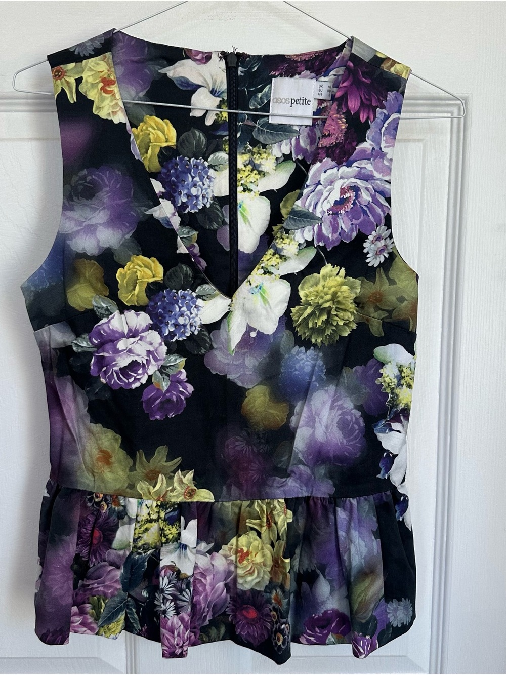 ASOS Petite Black Floral V-Neck Peplum Top